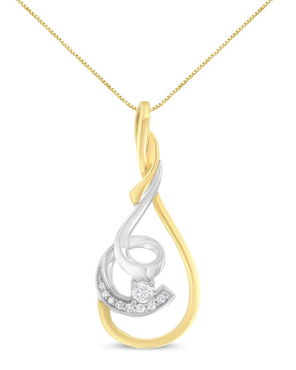 Espira 10K Two-Tone Yellow & White 1/6 Cttw Brilliant-Cut Diamond Layered Spiral 18" Pendant Necklace (H-I Color, I2-I3 Clarity)