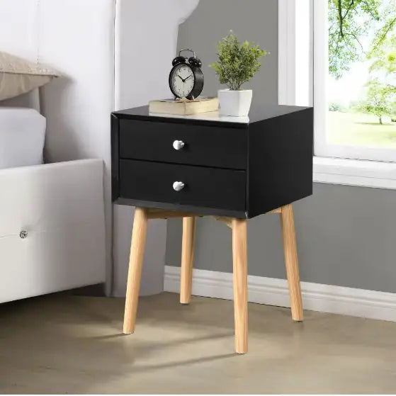 1-drawer Side Table, Rubber Wood Legs, Mid-century Modern Storage Cabinet, Bedroom Living Room