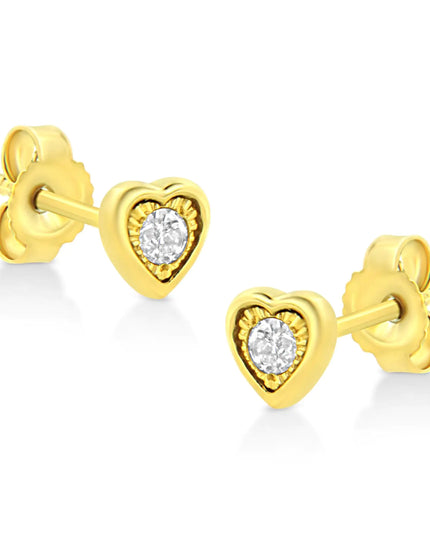 10K Yellow Gold Plated .925 Sterling Silver 1/10 Cttw Miracle-Set Diamond Stud Earrings - Choice of Shapes