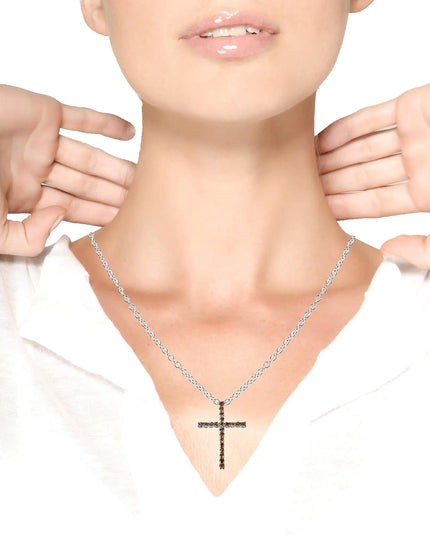 .925 Sterling Silver 1.0 Cttw Champagne Diamond Gold Cross Pendant Necklace for Women (Champagne Color, I1-I2 Clarity)- 18 inch