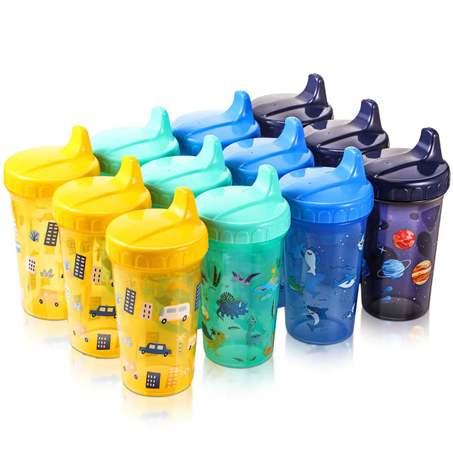 12-Pack 10oz No-Spill Sippy Cups with Lids – Reusable Toddler Feeding Cups for Ages 1-3 | Dishwasher & Microwave Safe