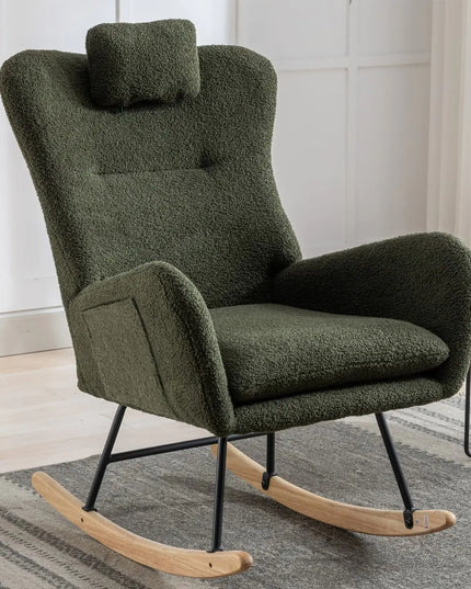 35.5\" Rocking Chair, Teddy Fabric, Wingback Glider, Solid Wood Base, Living Room Bedroom