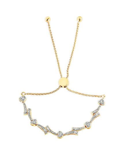 .925 Sterling Silver Diamond Accent Heart and Wave Link Bolo Bracelet (I-J Color, I2-I3 Clarity) - 6" to 9" Adjustable