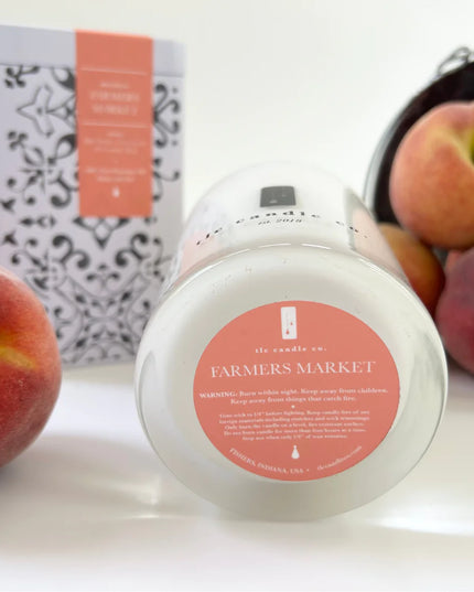TLC Candle Co. "Farmer's Market" Hand Poured 11oz Jar Candle in Vintage Tin, Fresh Peaches Scented Natural Soy Wax and Essential Oil Blended Fragrances, 2 Wicks, 60 Hour Burn Time, Made in the USA