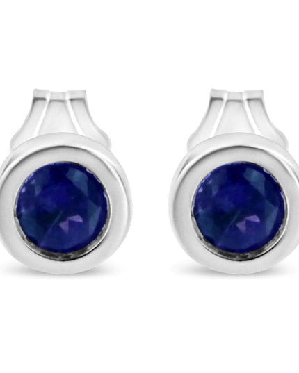 .925 Sterling Silver Bezel Set 3.5mm Created Gemstone Solitaire Stud Earrings
