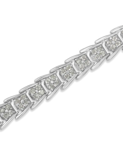 .925 Sterling Silver 2.0 Cttw Diamond Fan-Shaped Fancy Chevron Link Tennis Bracelet (I-J Color, I3 Clarity) - 7"