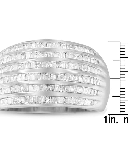 .925 Sterling Silver 1.0 Cttw Baguette-Cut Diamond 6-Row Channel Set Domed Tapered Cocktail Fashion Ring (H-I Color, I2-I3 Clarity)