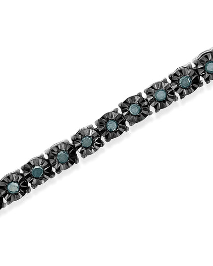 Black Rhodium Plated .925 Sterling Silver 1.0 Cttw Diamond Miracle Tennis Bracelet (Enhanced Blue Color, I3 Clarity) - 7"