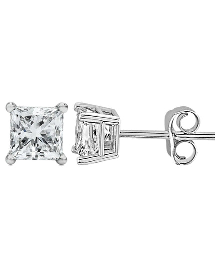 14K White Gold Princess Cut Lab-Grown Diamond Solitaire Stud Earrings (F-G Color, VS2-SI1 Clarity)