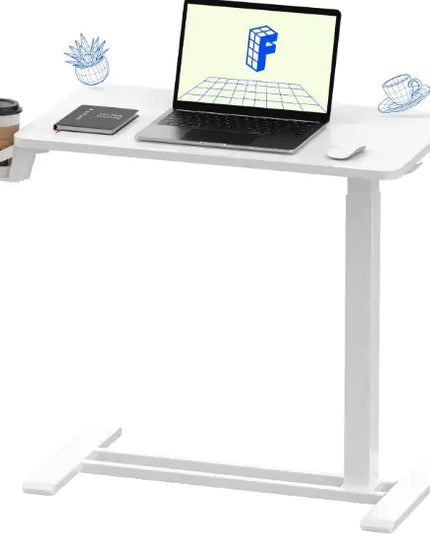 Adjustable Height Rolling Desk Side Table With Hidden Wheels, Cup Holder
