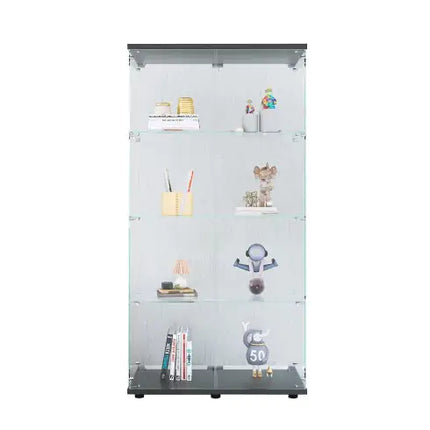 Glass Display Cabinet 4 Shelves, Floor Standing Curio Bookshelf, 64.7X31.7X14.3, Black