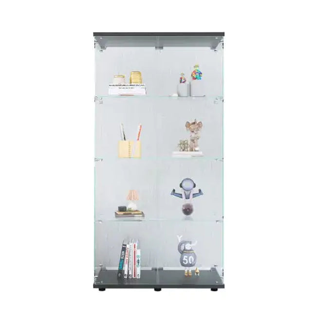 Glass Display Cabinet 4 Shelves, Floor Standing Curio Bookshelf, 64.7X31.7X14.3, Black
