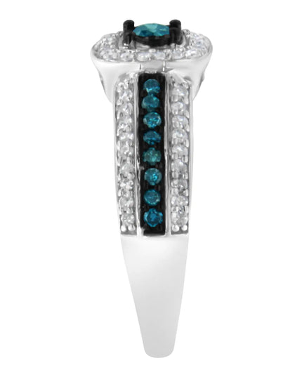 .925 Sterling Silver Treated Blue Miracle-Set Diamond Engagement Ring (1/2 Cttw, J-K Color, I1-I2 Clarity)