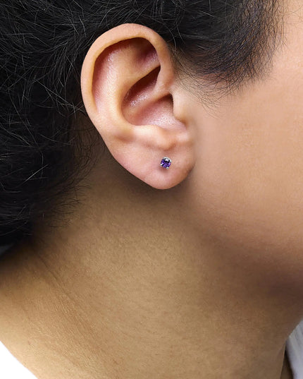 .925 Sterling Silver 3.5 MM Created Birthstone Solitaire Stud Earrings - Choice of Gemstone