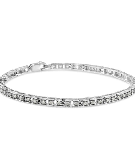 .925 Sterling Silver 1.0 Cttw Diamond Square Hybrid Link 7" Tennis Bracelet (I-J Color, I2-I3 Clarity)