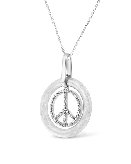 Matte Finish .925 Sterling Silver Diamond Accent Dancing Peace Sign 18" Pendant Necklace (I-J Color, I1-I2 Clarity)