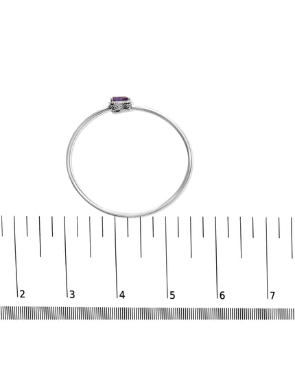 .925 Sterling Silver 8 x 5.5mm Pear Shape Amethyst  and Diamond Accent Halo Bypass Bangle Bracelet (H-I Color, SI1-SI2 Clarity)  - Fits up to 7" Inches