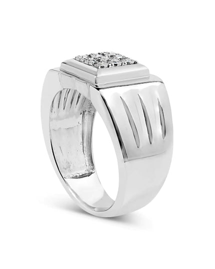.925 Sterling Silver Diamond Accent Miracle-Set 9 Stone Ridged Band Gentlemen's Fashion Ring (I-J Color, I3 Clarity) - Size 10