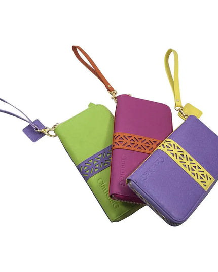 Layla Leather Wallet- Lime Green/Plum