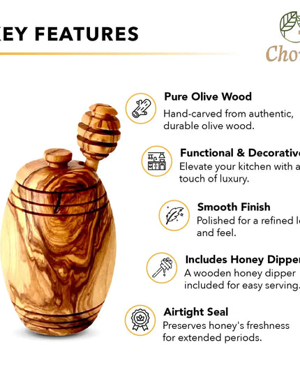 Olive Wood Honey Pot w/Honey Dipper