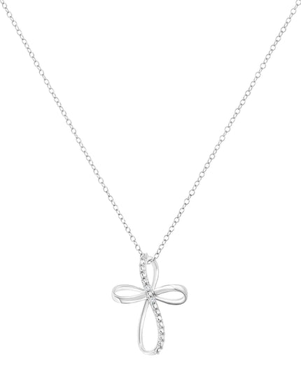 .925 Sterling Silver Diamond Accent Cross Ribbon 18" Pendant Necklace (I-J Color, I2-I3 Clarity)