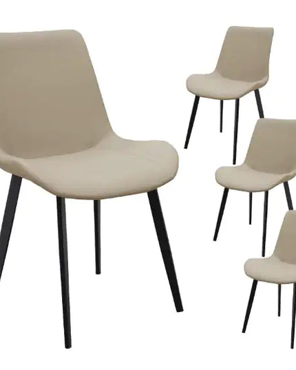 Set Of 4 Tan PU Leather Dining Chairs, Metal Legs
