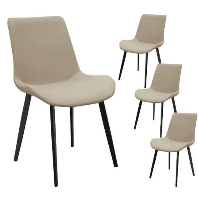 Set Of 4 Tan PU Leather Dining Chairs, Metal Legs