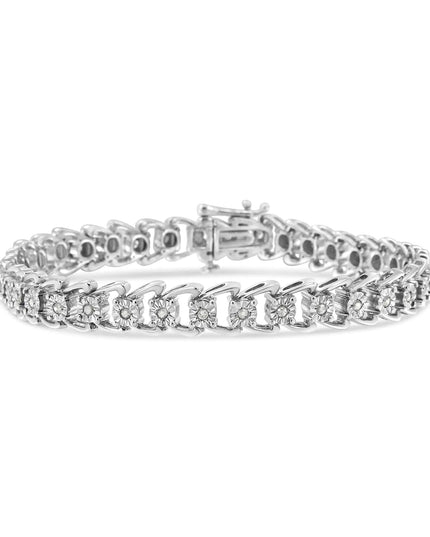.925 Sterling Silver 1/2 Cttw Diamond Miracle-Set Double Swoosh Wave Style 7" Tennis Bracelet (I-J Color, I3 Clarity)