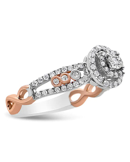 14K Rose Gold Plated .925 Sterling Silver 1/2 Cttw Round Diamond Double Frame Cross-Over Split Shank Engagement Ring (I-J Color, I2-I3 Clarity)