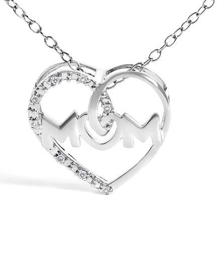 .925 Sterling Silver Diamond Accent MOM Heart Pendant Necklace (J-K Color, I2-I3 Clarity) - 18" Inches