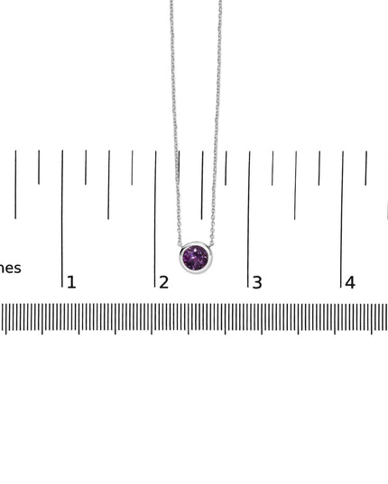 .925 Sterling Silver 7MM Bezel Set Created Purple Amethyst Pendant Necklace - 18" Inches