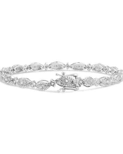 .925 Sterling Silver 1/2 Cttw Diamond Alternating Marquise and Starburst Shaped Link Bracelet (I-J Color, I2-I3 Clarity) - 7.25"