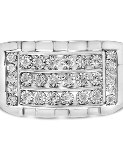 .925 Sterling Silver 1/4 Cttw Diamond Three Row Channel Band Ring (I-J Color, I3 Clarity) - Size 10