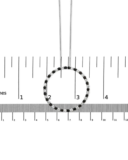 .925 Sterling Silver 3.0 Cttw Alternating Black and White Diamond Open Hoop Circle Pendant Necklace (H-I Color, I3 Clarity) - 18" Inches