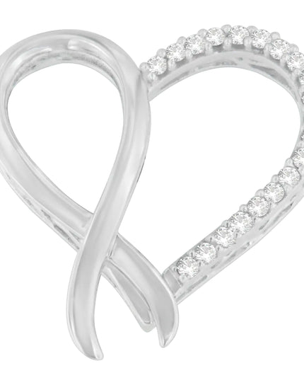 .925 Sterling Silver 1/4 cttw Round Cut Diamond Ribbon and Heart Accent Pendant Necklace (H-I, I2-I3)