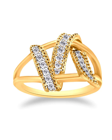 14K Yellow Gold Plated .925 Sterling Silver 1/4 Cttw Diamond Interlocking Bypass Ring (I-J Color, I1-I2 Clarity)