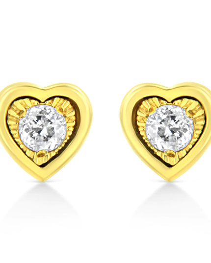 10K Yellow Gold Plated .925 Sterling Silver 1/10 Cttw Miracle-Set Diamond Stud Earrings - Choice of Shapes