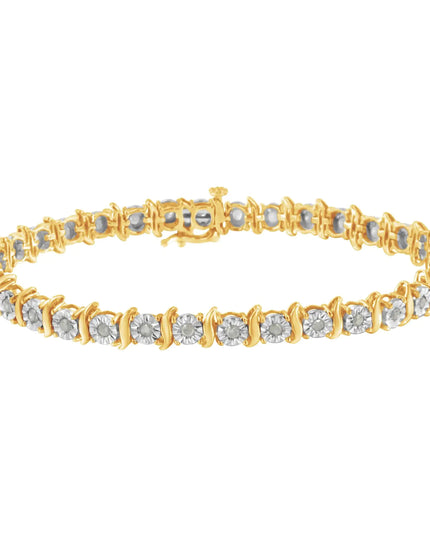.925 Sterling Silver 1.0 Cttw Diamond S-Curve Link Miracle-Set Tennis Bracelet (I-J Color, I3 Clarity)