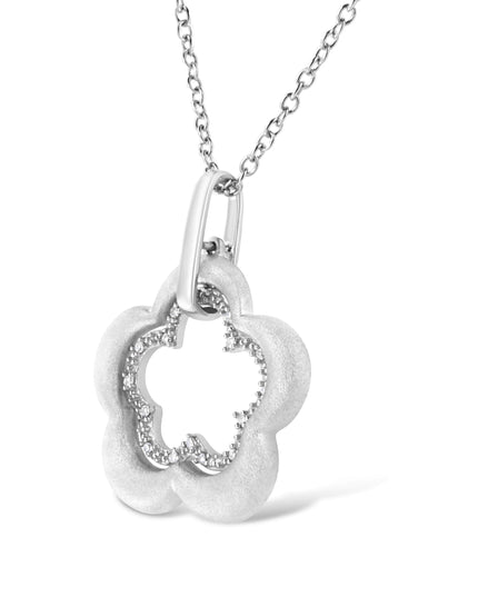 Matte Finished .925 Sterling Silver Diamond Accent Double Flower Shape 18" Satin Finished Pendant Necklace (I-J Color, I1-I2 Clarity)