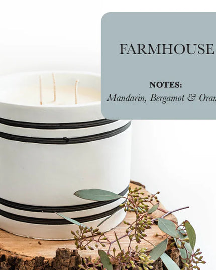 Luxury Large Striped Stone Designer Candle - Farmhouse