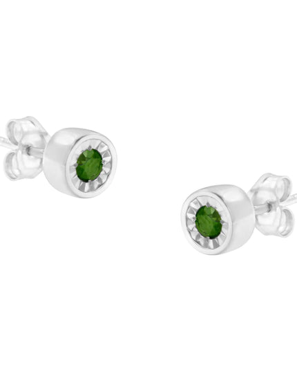 .925 Sterling Silver 1/5 Cttw Round Brilliant-Cut Green Diamond Miracle-Set Stud Earrings (Fancy Color-Enhanced, I1-I2 Clarity)
