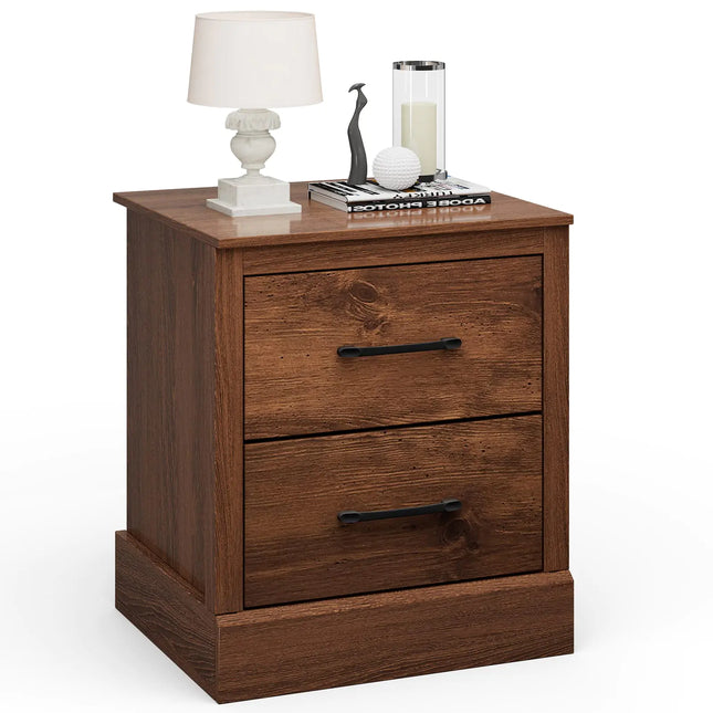 Farmhouse Nightstand Wood Bedside Table with 2 Storage Drawers