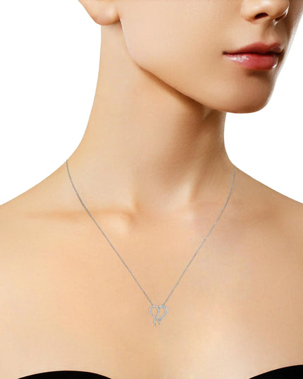 .925 Sterling Silver 1 cttw Diamond Heart and Ribbon 18" Pendant Necklace (I-J Clarity, I2-I3 Color) - 18"