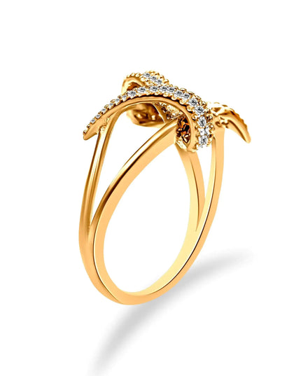 14K Yellow Gold Plated .925 Sterling Silver 1/4 Cttw Diamond Interlocking Bypass Ring (I-J Color, I1-I2 Clarity)