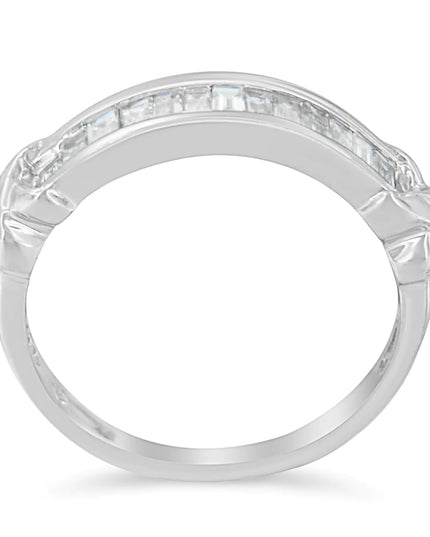 .925 Sterling Silver 1/2 Cttw Baguette Cut Diamond Channel Set X-Station Wedding Ring (H-I Color, I1-I2 Clarity)