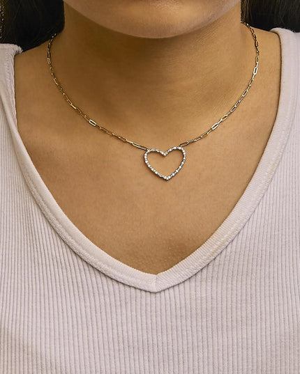 14K Yellow Gold Plated .925 Sterling Silver 1/4 Cttw Diamond Open Heart with Paperclip Chain Pendant Necklace (I-J Color, I2-I3 Clarity) - 18" Inches