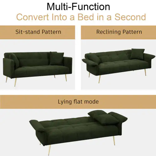 Futon Sofa Bed, Convertible Double Sofa Bed With Folding Armrests For Living Rooms And Small Spaces