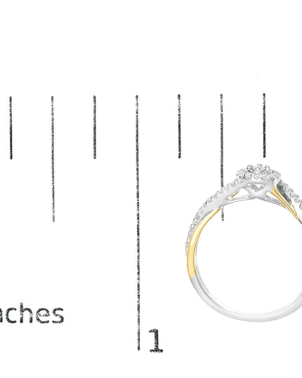 14K Yellow Gold Plated .925 Sterling Silver 1/4 Cttw Diamond Bypass and Halo Promise Ring (I-J Color, I3 Clarity)