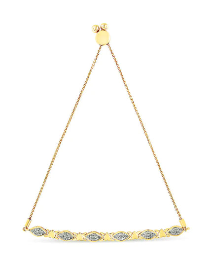 .925 Sterling Silver Diamond Accent Alternating Marquise Shape and Heart Links Bolo Bracelet (I-J Color, I3 Clarity) - Adjustable 6" to 9"