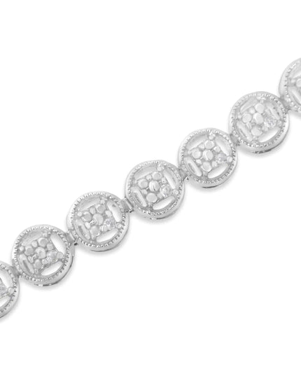 .925 Sterling Silver 1/10 Cttw Diamond Open Circle Wheel Link 7" Tennis Bracelet (I-J Color, I2-I3 Clarity)